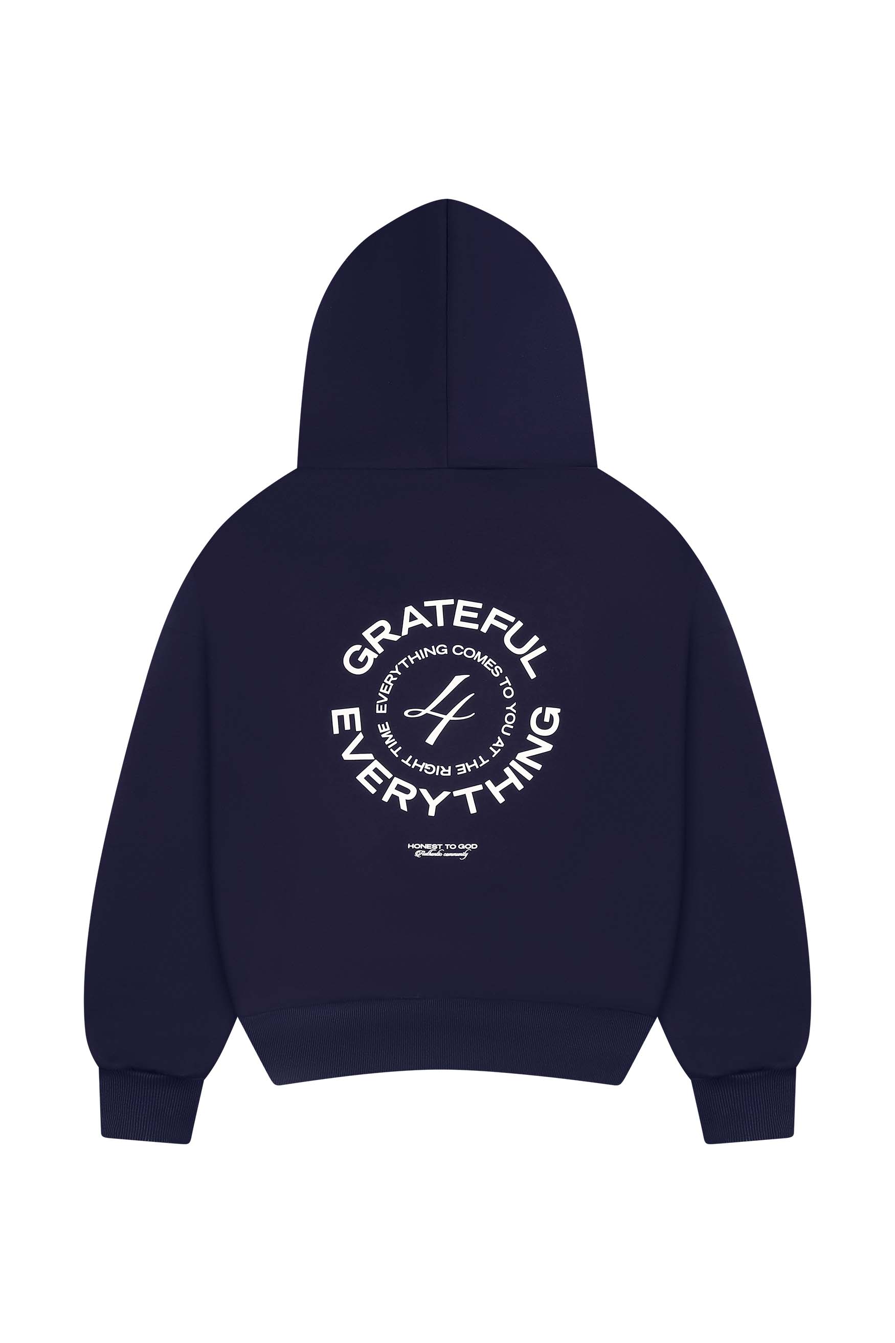 Honest to God Navy Blue boxy fit hoodie in 420 GSM heavyweight cotton fleece front view