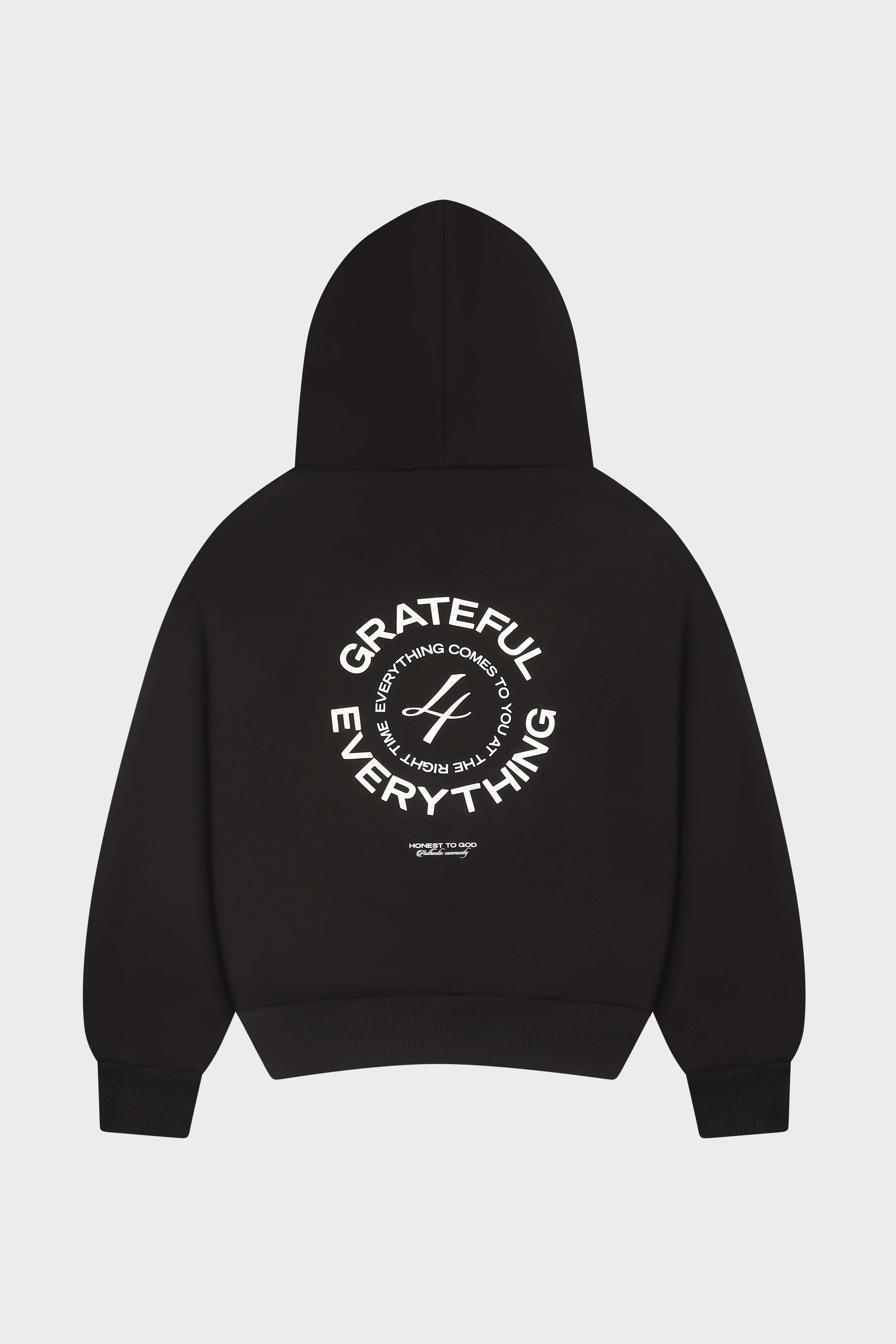 Honest to God Black boxy fit hoodie in 420 GSM heavyweight cotton fleece back view