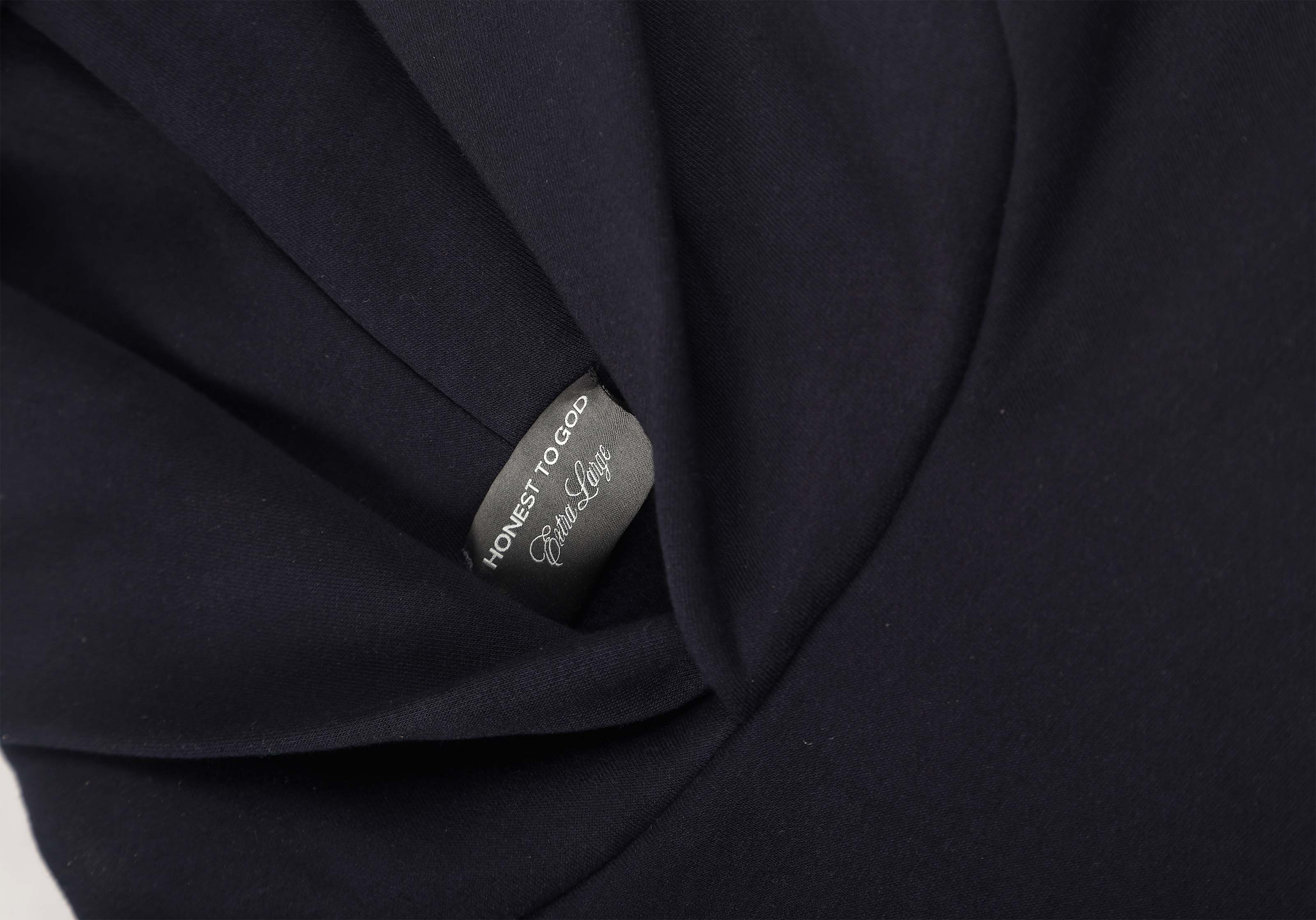 Detail shot of the structured double-layered hood on Honest to God Navy Blue hoodie.