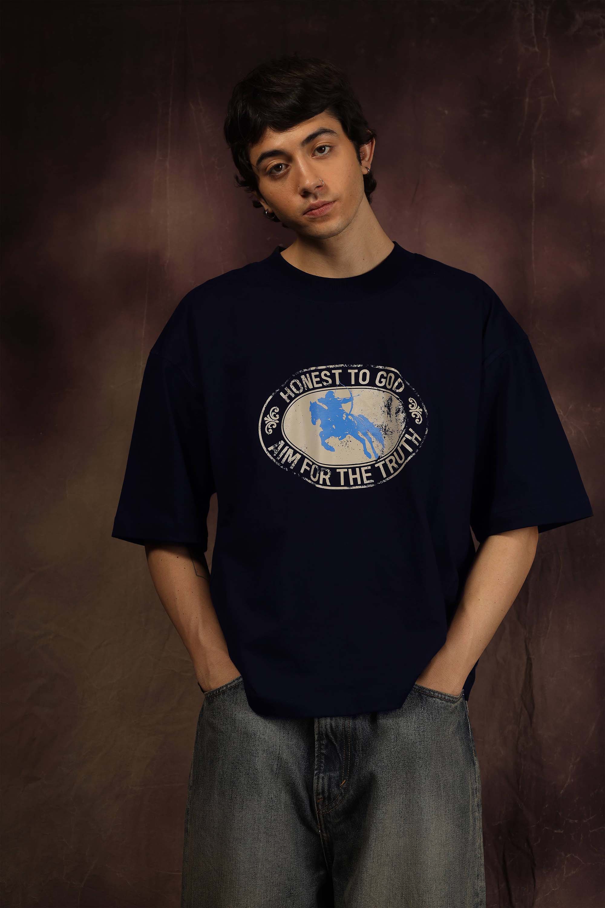 Aim Navy Blue Box Fit Tee