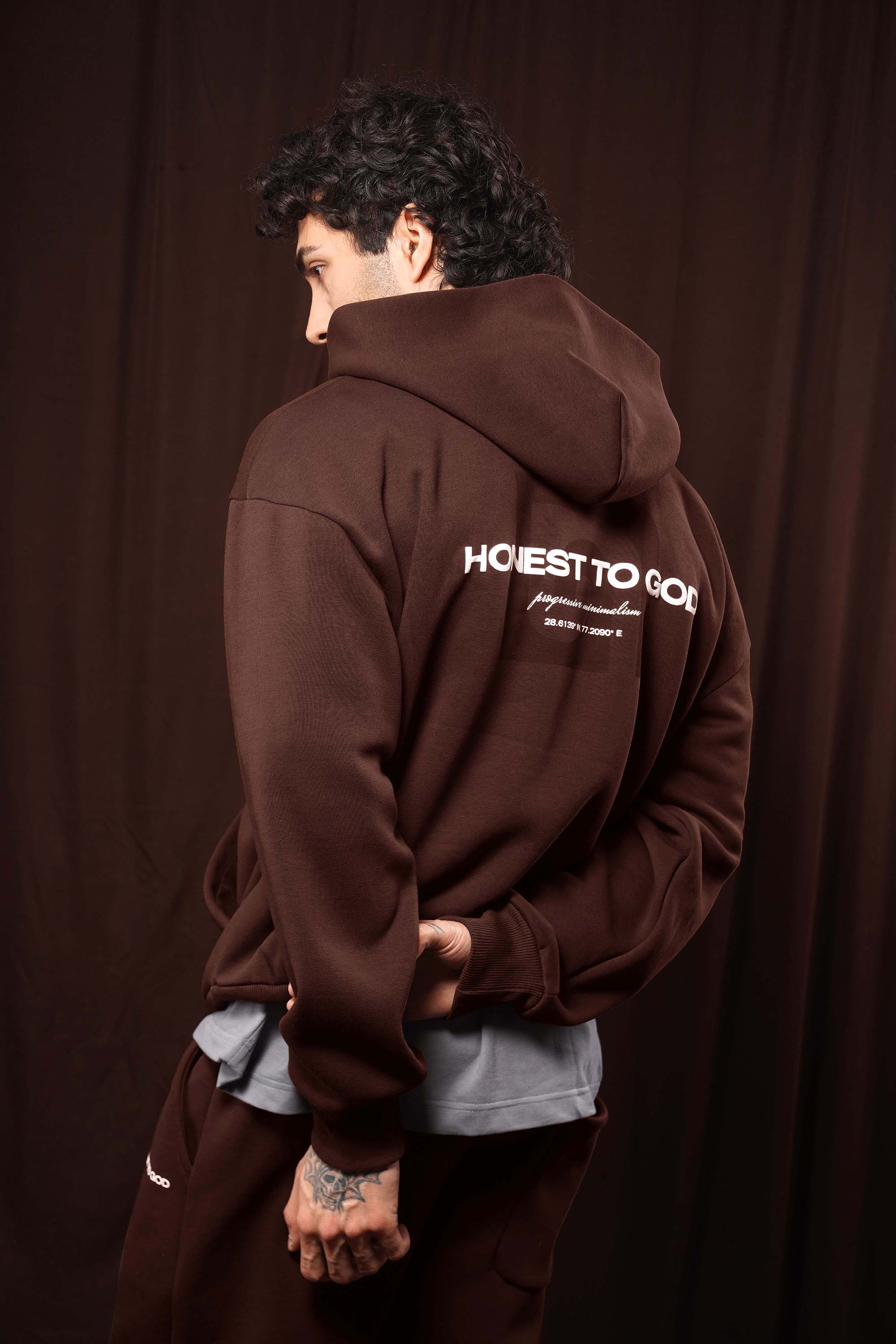 Bistre Brown Box Fit Hoodie
