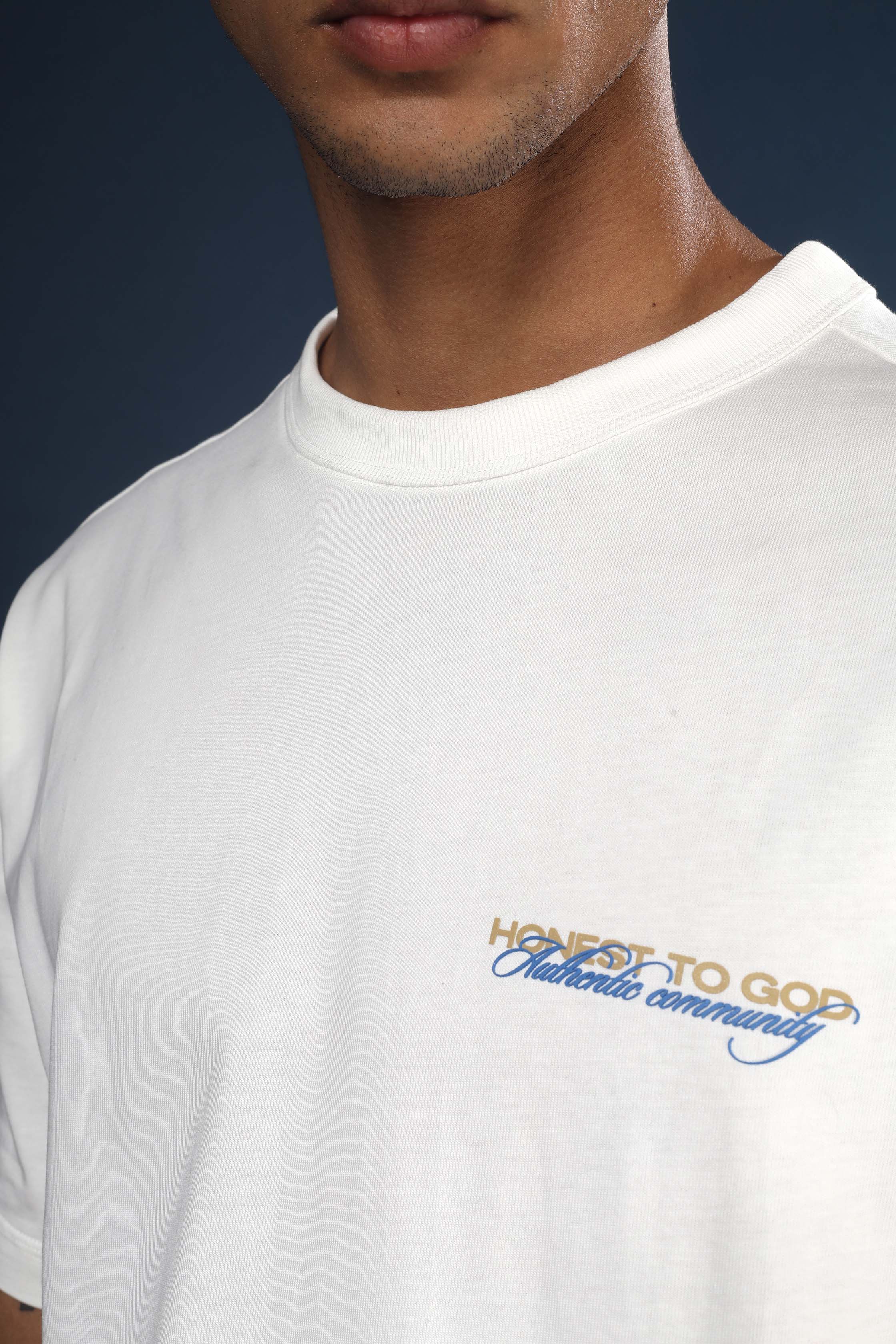 Off White Regular Fit Bound Crew Neck Tee