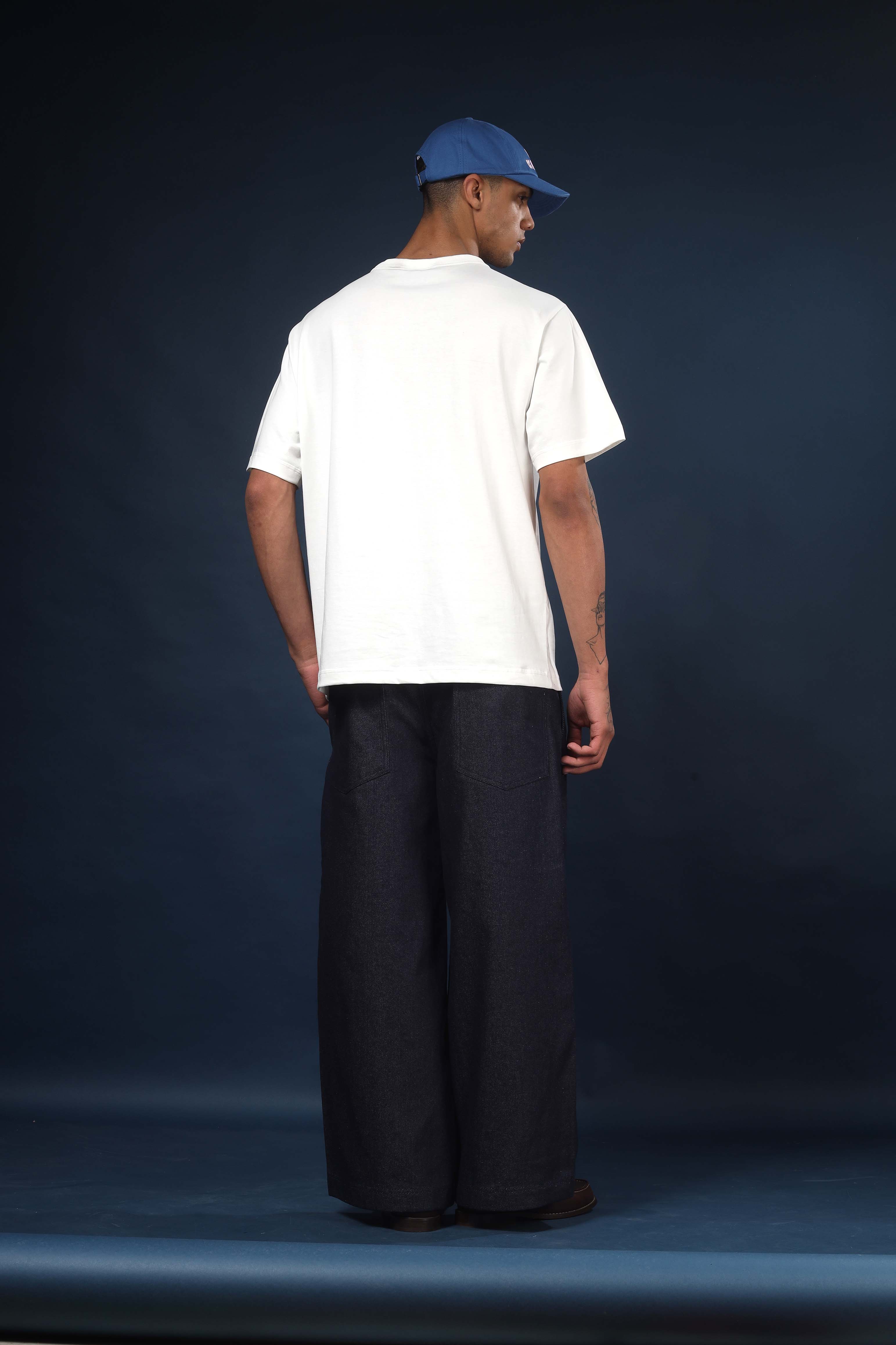 Off White Regular Fit Bound Crew Neck Tee