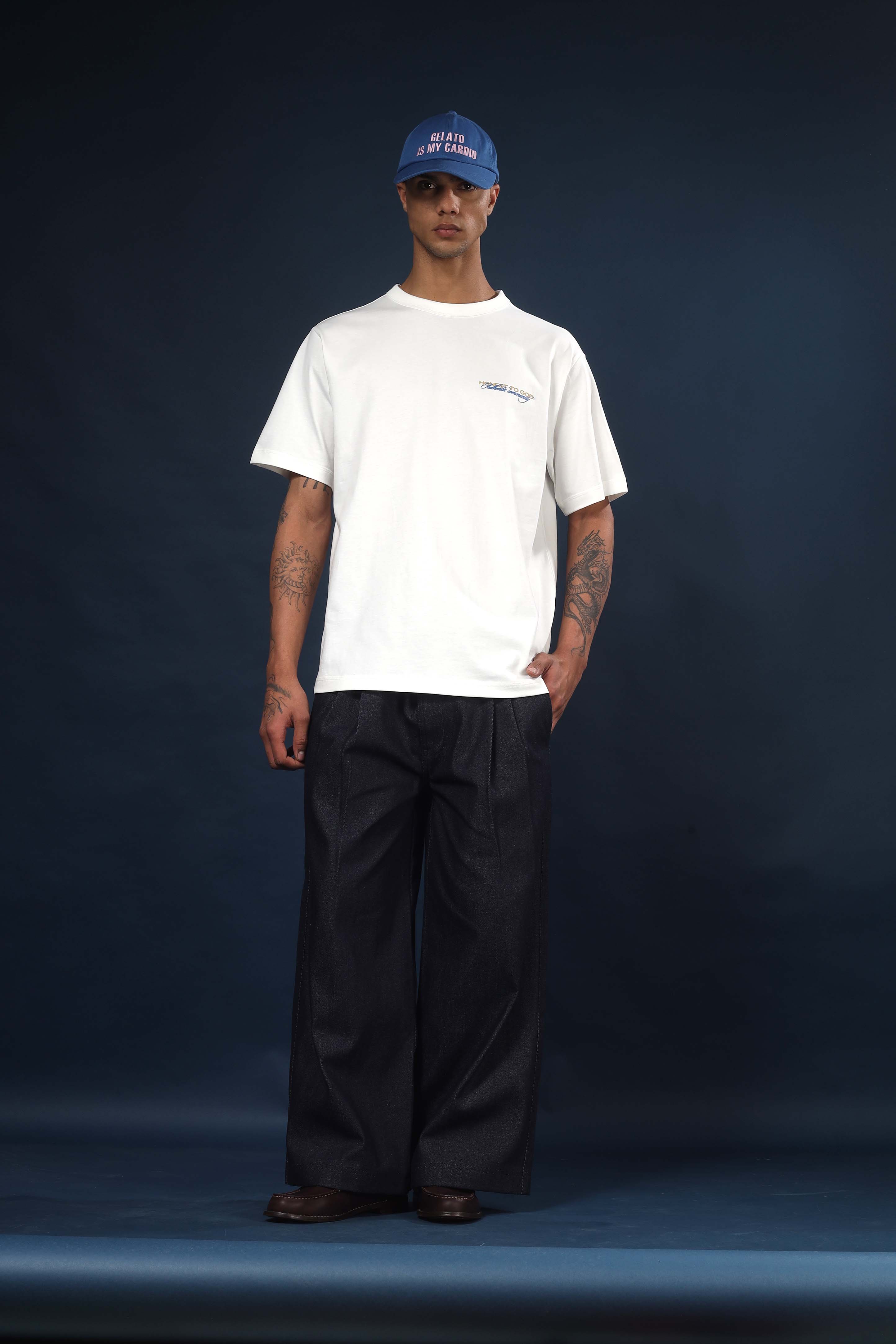 Off White Regular Fit Bound Crew Neck Tee