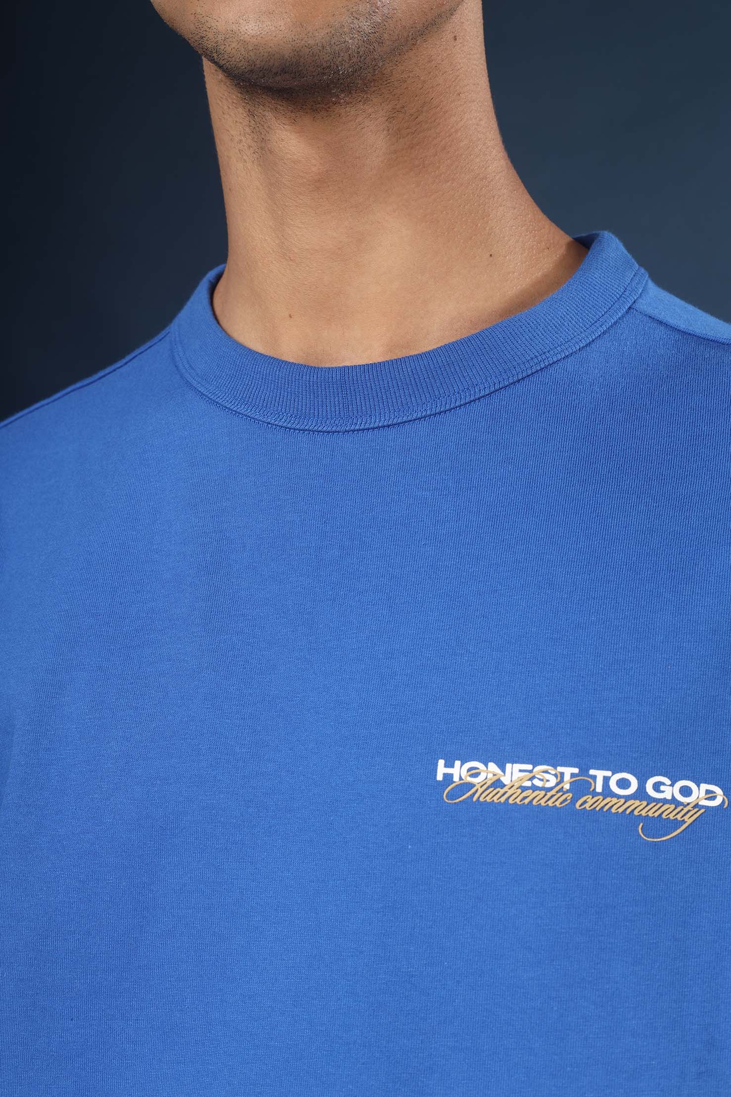 Cobalt Blue Regular Fit Bound Crew Neck Tee