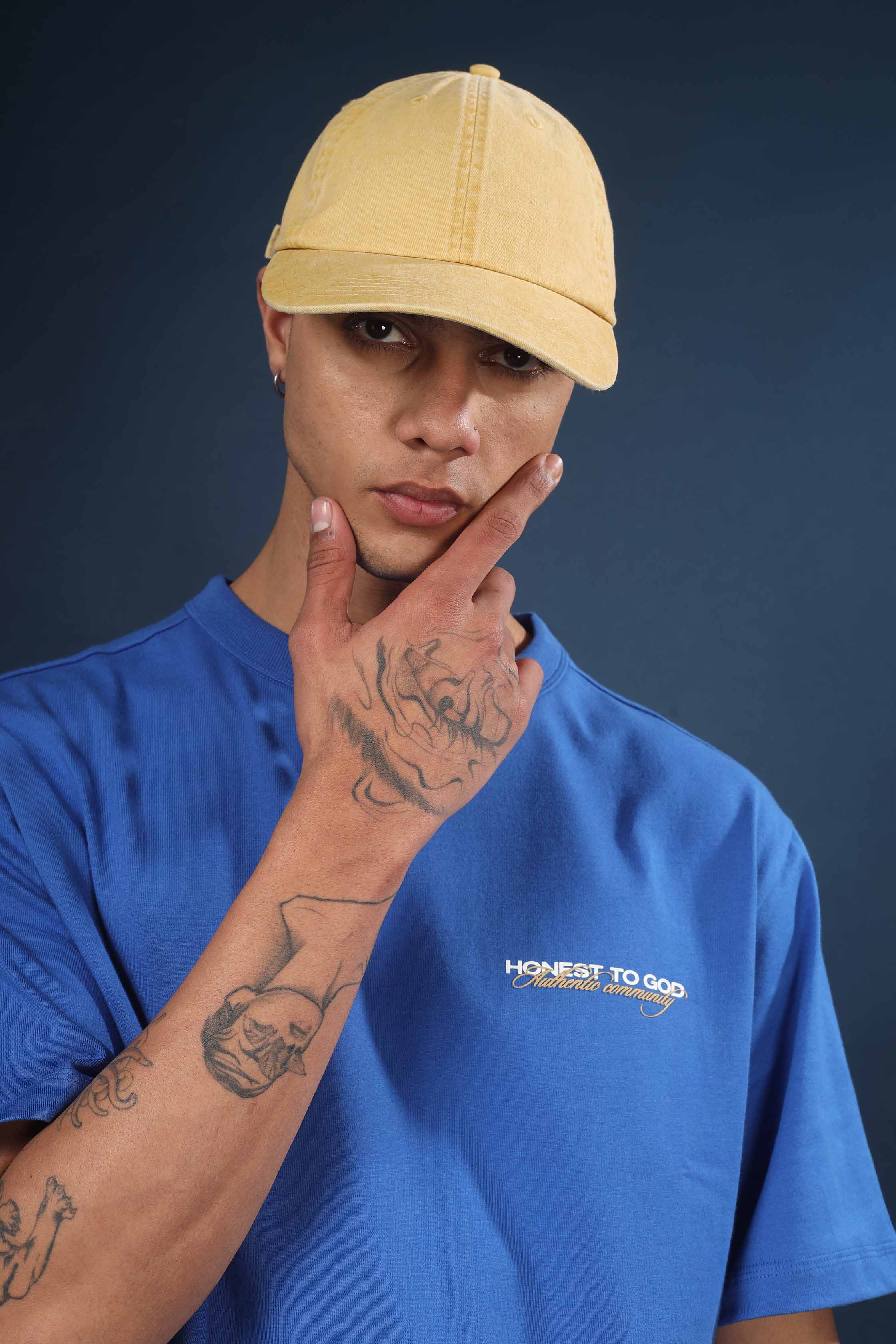 Cobalt Blue Regular Fit Bound Crew Neck Tee