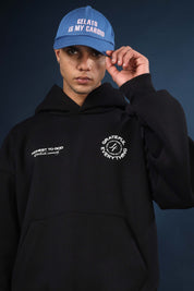 High-density ribbed cuff and hem detail on Honest to God heavyweight black hoodie.