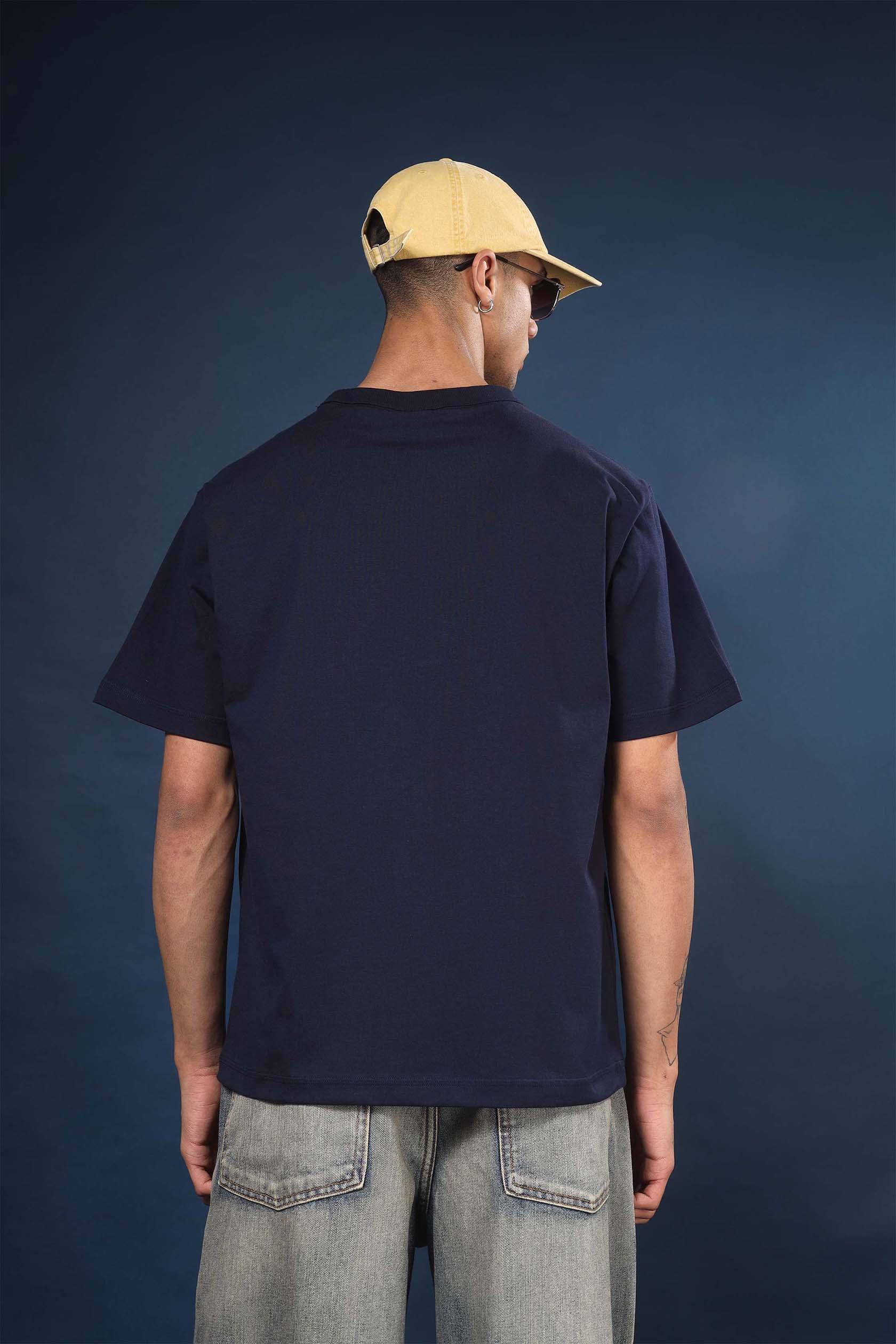 Navy Blue Regular Fit Bound Crew Neck Tee