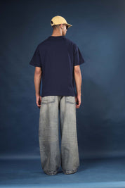 Navy Blue Regular Fit Bound Crew Neck Tee