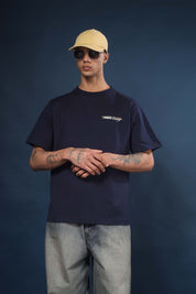 Navy Blue Regular Fit Bound Crew Neck Tee