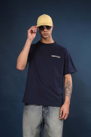 Navy Blue Regular Fit Bound Crew Neck Tee