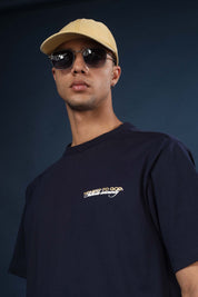 Navy Blue Regular Fit Bound Crew Neck Tee