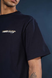 Navy Blue Regular Fit Bound Crew Neck Tee