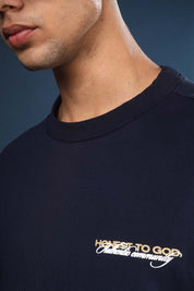 Navy Blue Regular Fit Bound Crew Neck Tee