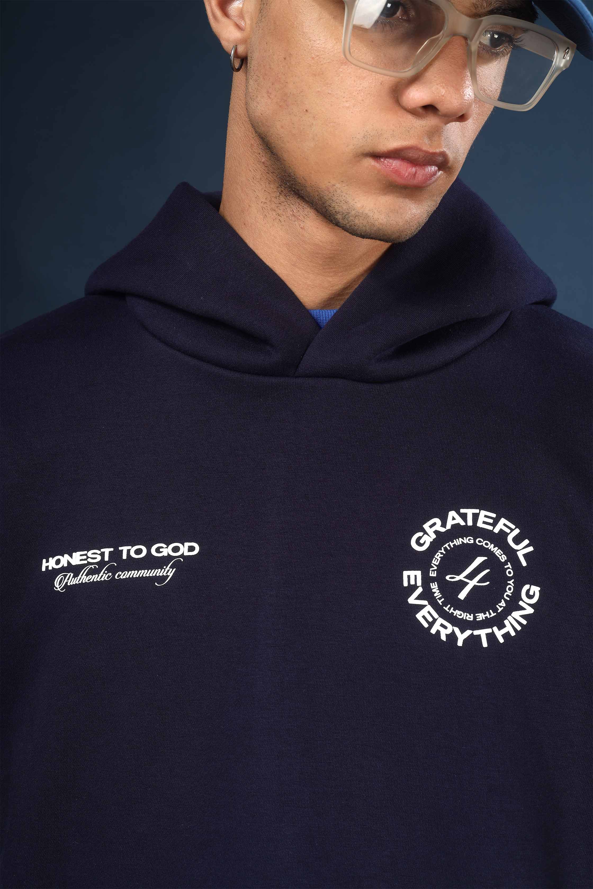 Close-up texture of 420 GSM ultra-heavyweight cotton fleece fabric in Navy Blue.