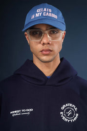 Close-up texture of 420 GSM ultra-heavyweight cotton fleece fabric in Navy Blue.