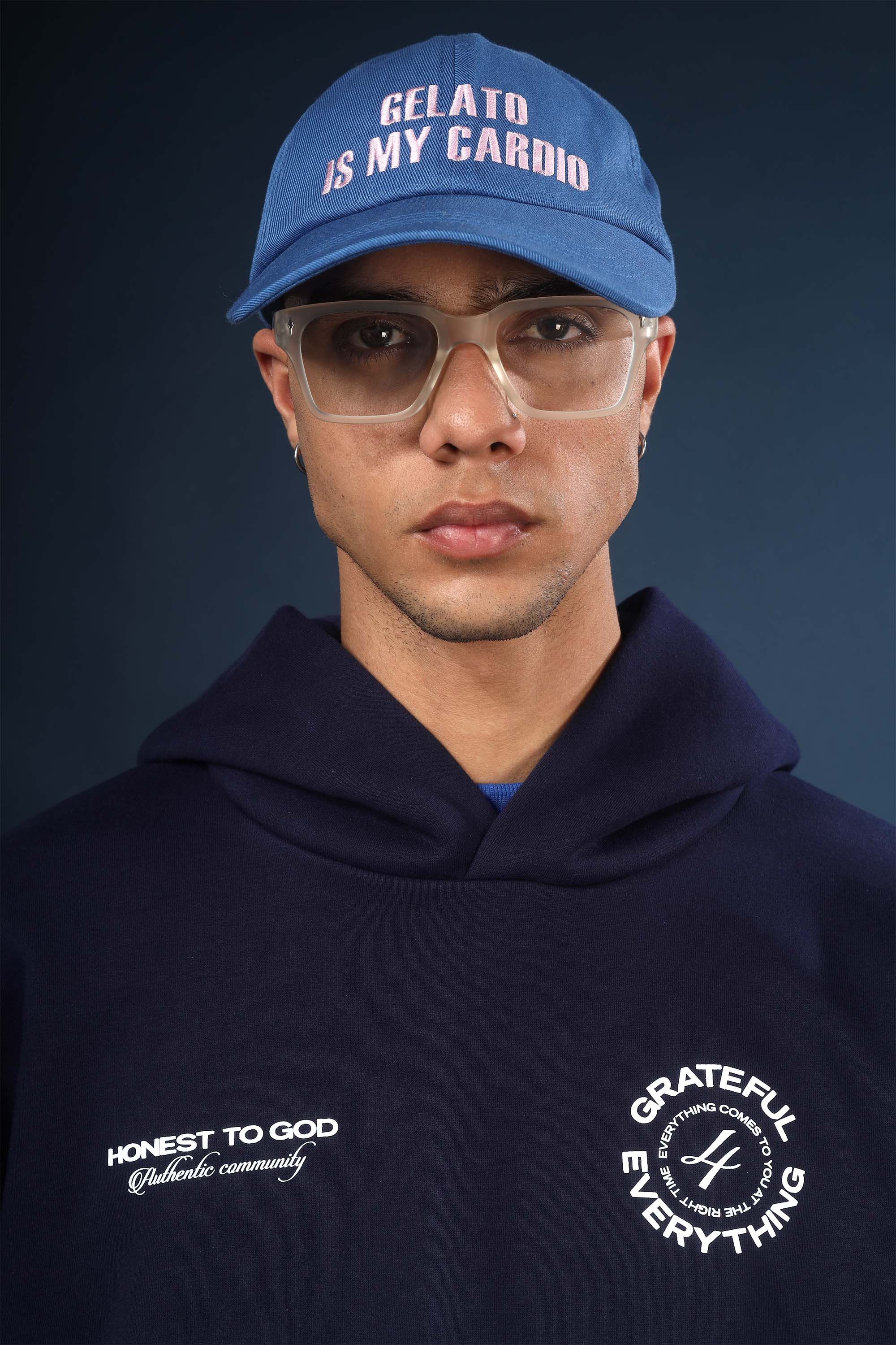 Close-up texture of 420 GSM ultra-heavyweight cotton fleece fabric in Navy Blue.